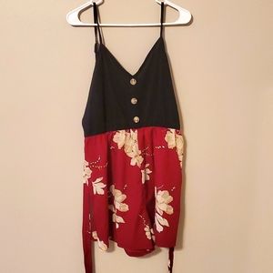 2XL, black & red floral romper